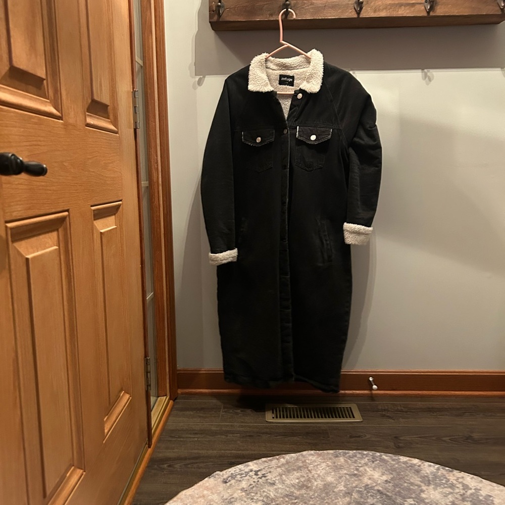 Refuge Black Denim Jacket with White Collar